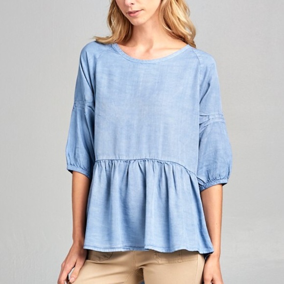 French Denim Peplum Top - Picture 3 of 4